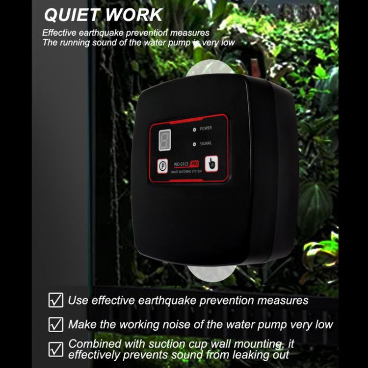 Black WiFi misting system controller labeled quiet operation with soft spray imagery