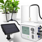 Smart dual-pump watering controller with solar panel, pumps, and connected drip hoses