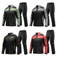 Motorcycle rain suit shown in multiple colors: jackets with dark gray pants