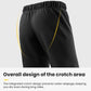 Black motorcycle rain suit pants with elastic waistband and yellow seam piping