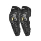 Pair of black motorcycle knee pads with molded armor and yellow reflective details