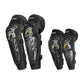Set of black motorcycle elbow and knee pads with molded armor and reflective panels
