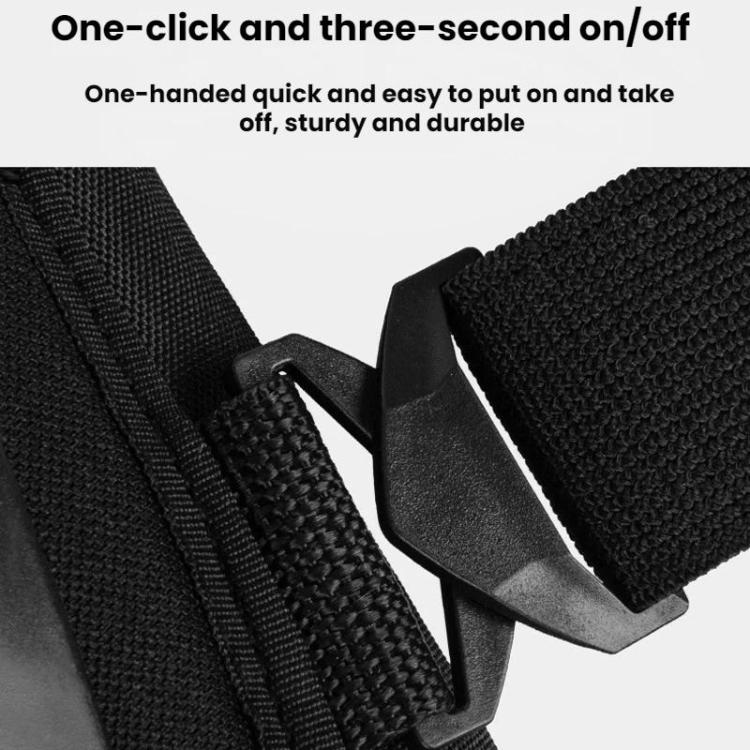 Black protective pad with hook-and-loop strap and quick-release clip