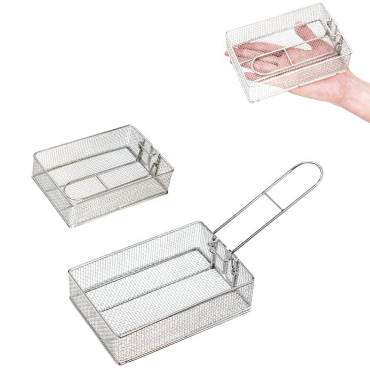 COOL CAMP foldable stainless steel strainer basket with long handle, stacked views