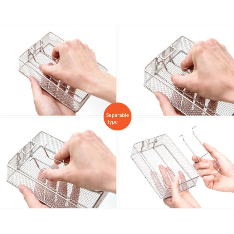 COOL CAMP foldable stainless steel strainer basket showing hands holding and locking