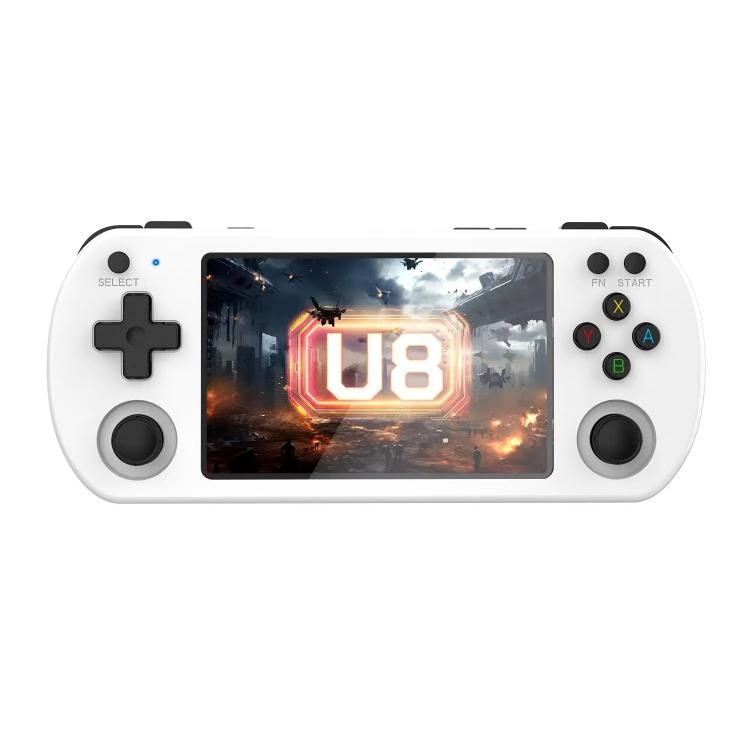 White retro handheld game console front view with touchscreen and ABXY face buttons
