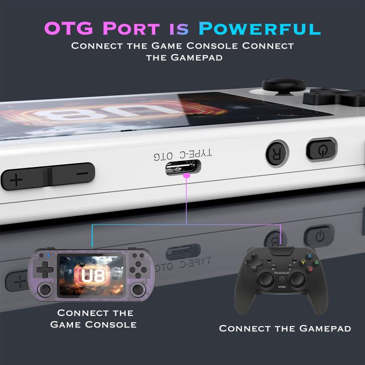 White portable handheld game console with controller controls and side ports