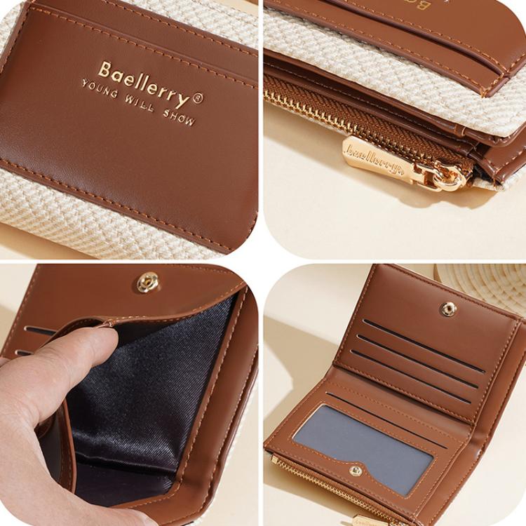 Brown compact zip card wallet close-up with zipper and inner card slots.