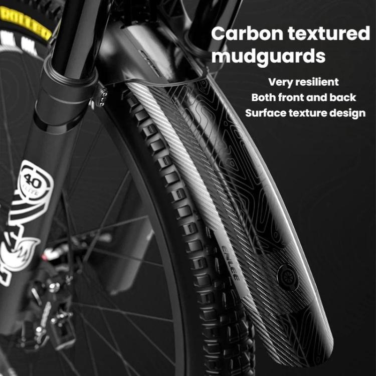 Carbon-textured black front MTB mudguard with textured surface and mounting eyelets