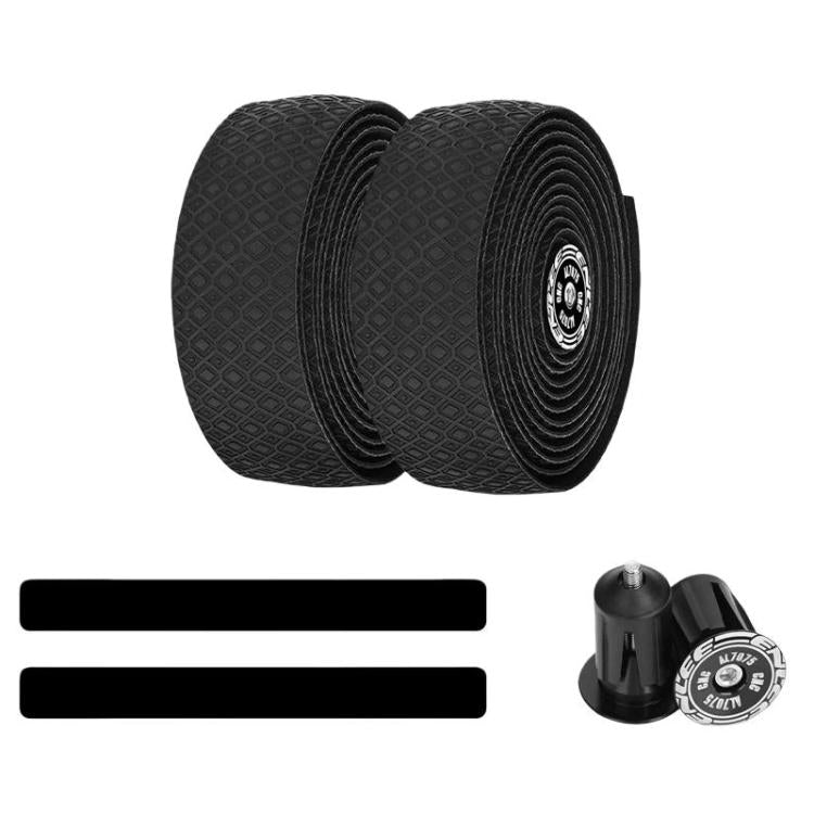 Bicycle handlebar tape set, black textured wrap rolls with bar-end plugs