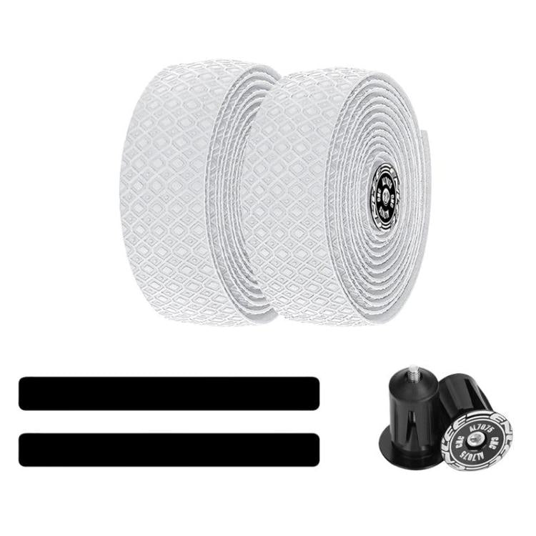 Bicycle handlebar tape set, white textured wrap rolls with bar-end plugs