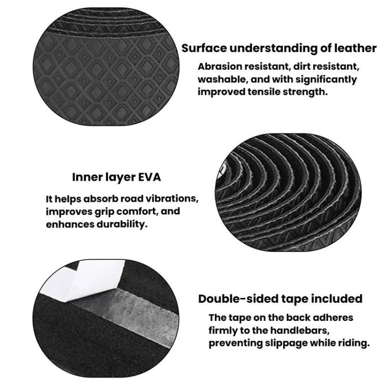Black bicycle handlebar tape diagram showing outer texture and inner padding layers