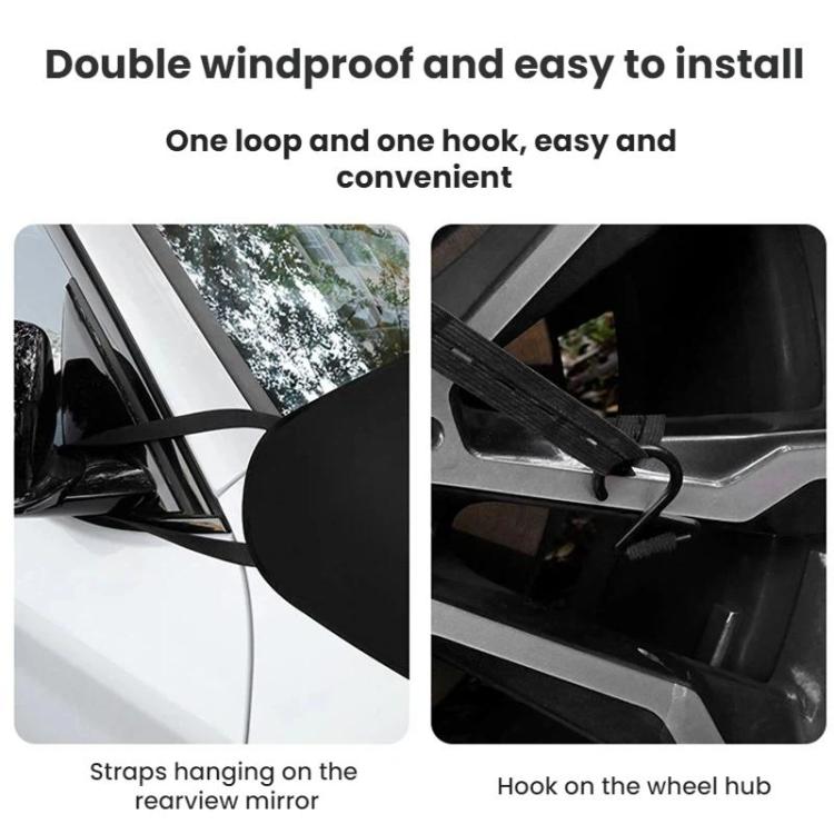 Black windshield wiper dust cover with mirror straps and wheel hub hook