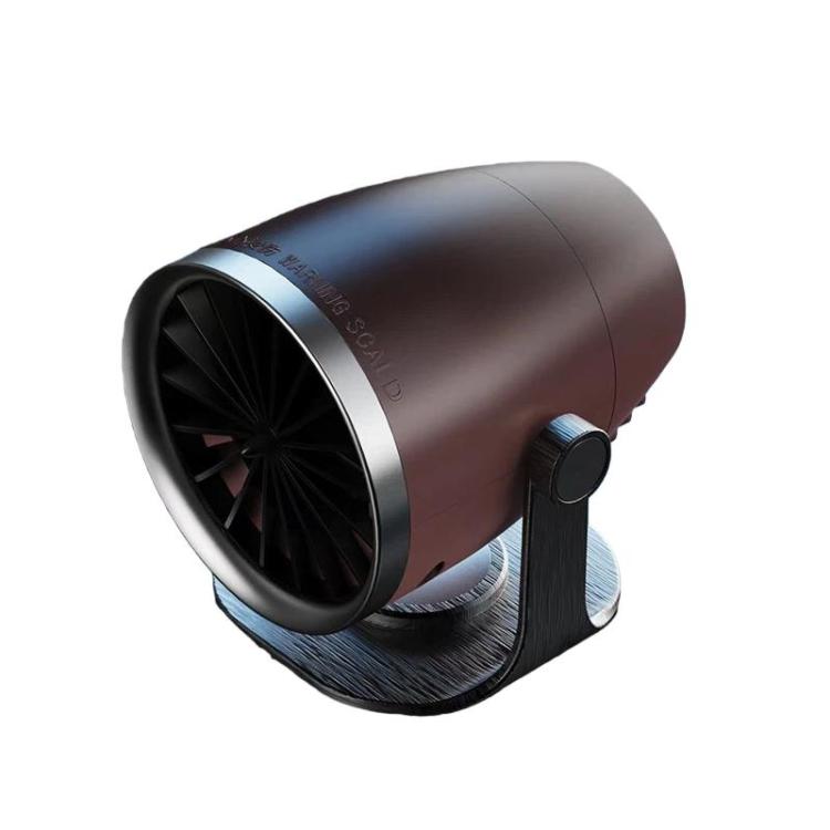 Brown compact vehicle heater with circular fan nozzle and side-mounted control knob