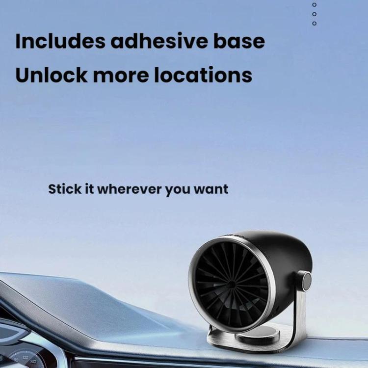 Vehicle heater with fan outlet and adhesive base for dashboard mounting