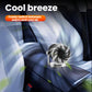 Black vehicle heater unit with adjustable fan airflow blowing toward car seats