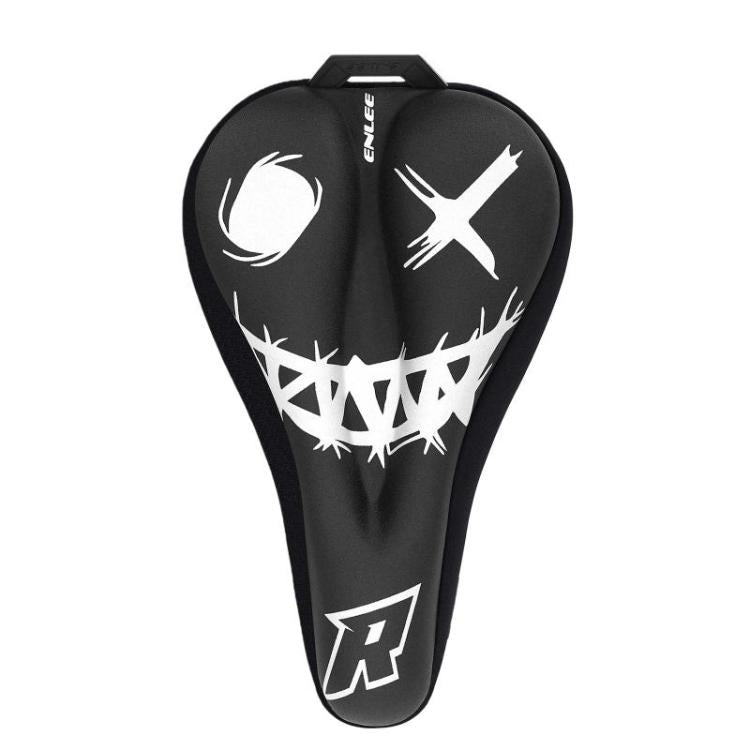 Black full-wrap bike saddle cover with ENLEE logo and white geometric graphics