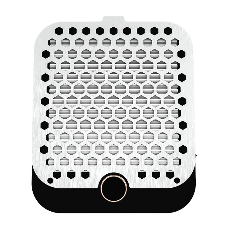Nail dust collector top view with vented intake grille and round front control button
