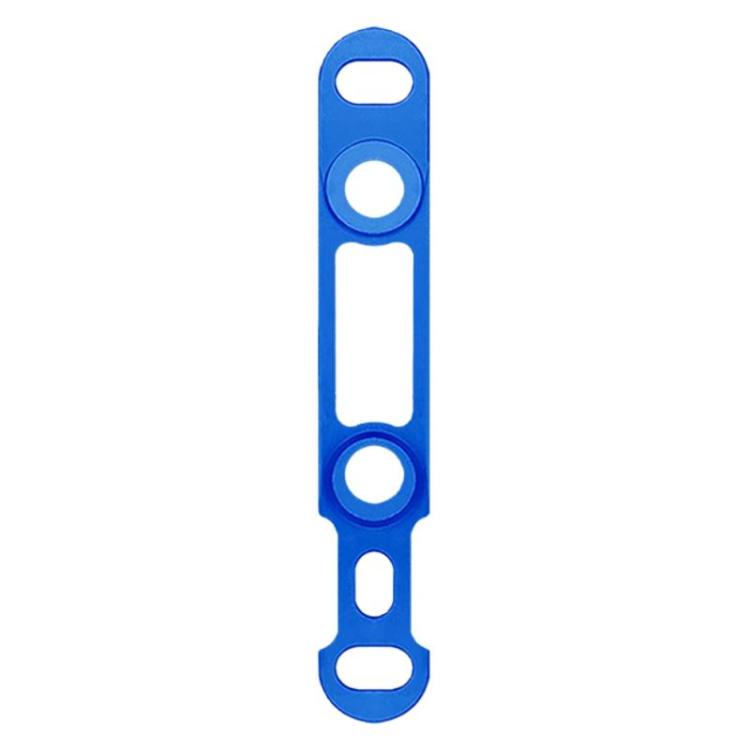 Road disc brake adapter in blue with multiple bolt holes and center slot.
