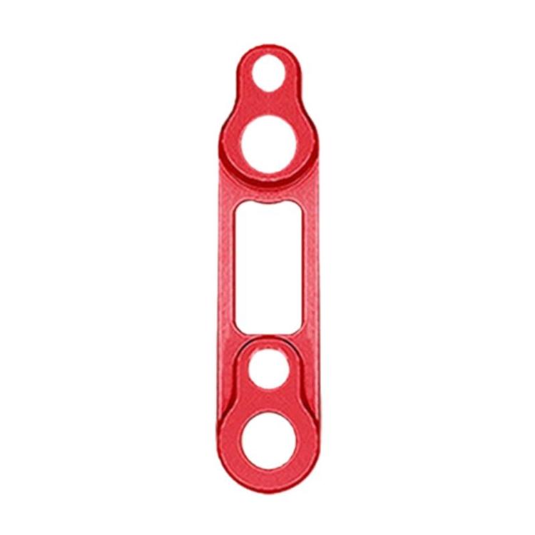 Road disc brake adapter in red with two large bolt holes and cutout.