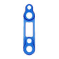 Road disc brake adapter in blue with two large bolt holes and cutout.
