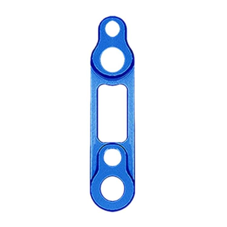 Road disc brake adapter in blue with two large bolt holes and cutout.