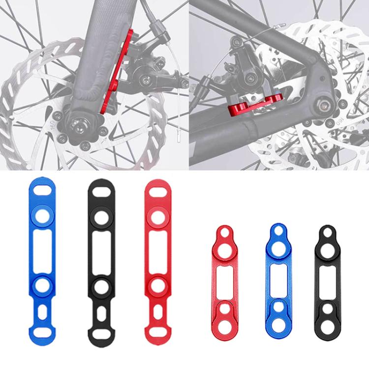 Disc brake adapter clamp set with blue, black, and red plates