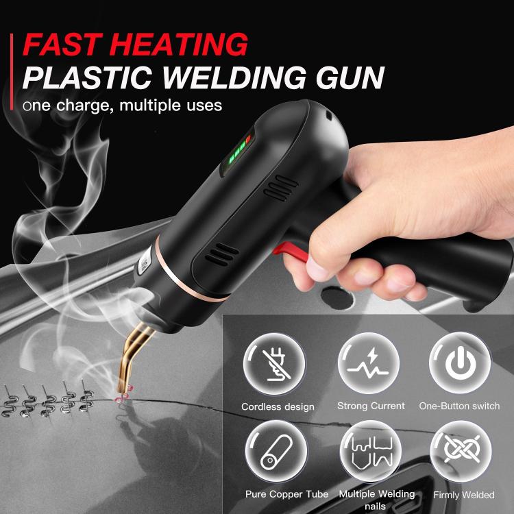 Handheld black plastic welding gun with copper tube nozzle and control buttons