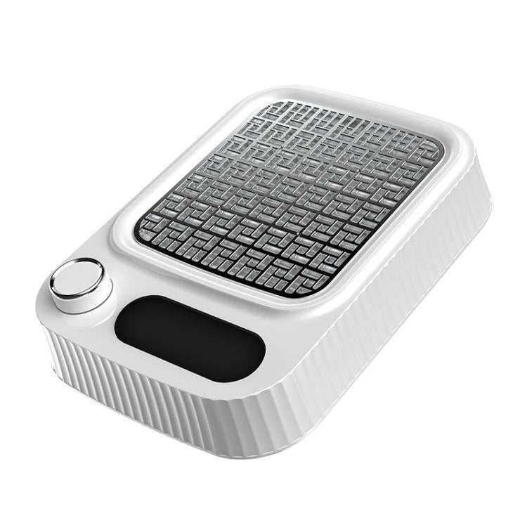 White nail vacuum cleaner with square metal intake grate and black side slot