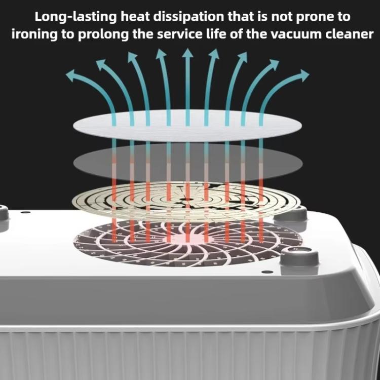 Nail dust collector top with visible heat vents and airflow arrows for cooling