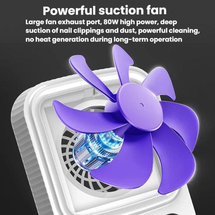 Nail dust collector with illustrated suction fan blades inside the square intake