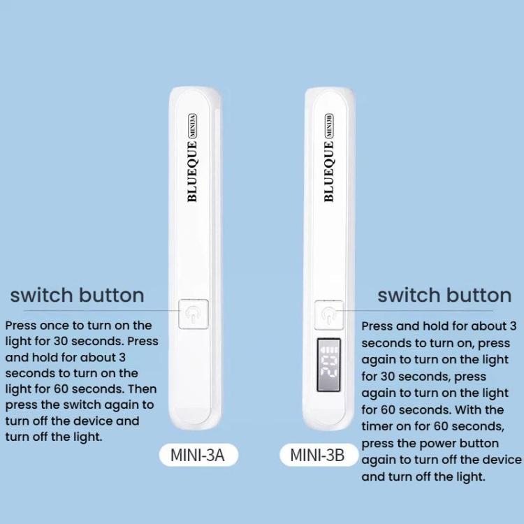 Pair of white handheld LED nail curing lamps with side buttons and single-nail tips