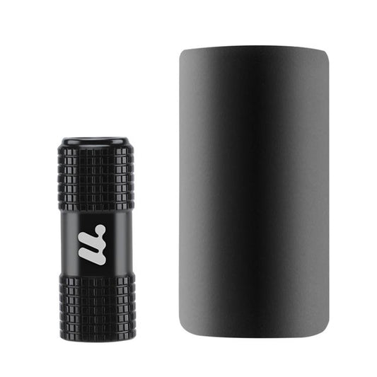 CO2 inflator valve head with anti-freeze foam sleeve, black and ribbed metal