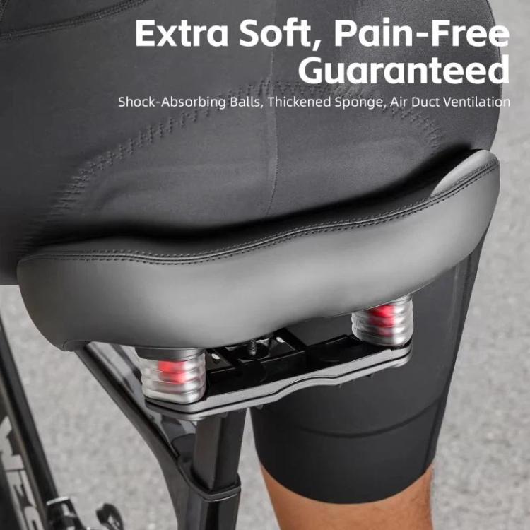 Extra-soft bike saddle with thick cushioned top and spring suspension base, black