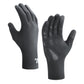 Gray full-finger thermal bicycle gloves with touchscreen fingertips and fleece lining
