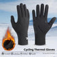 Black full-finger thermal bicycle gloves with textured palm grip panels