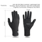 Black full-finger bike gloves with touchscreen, fleece-lined; size shown 24.5 cm, palm 8.5 cm