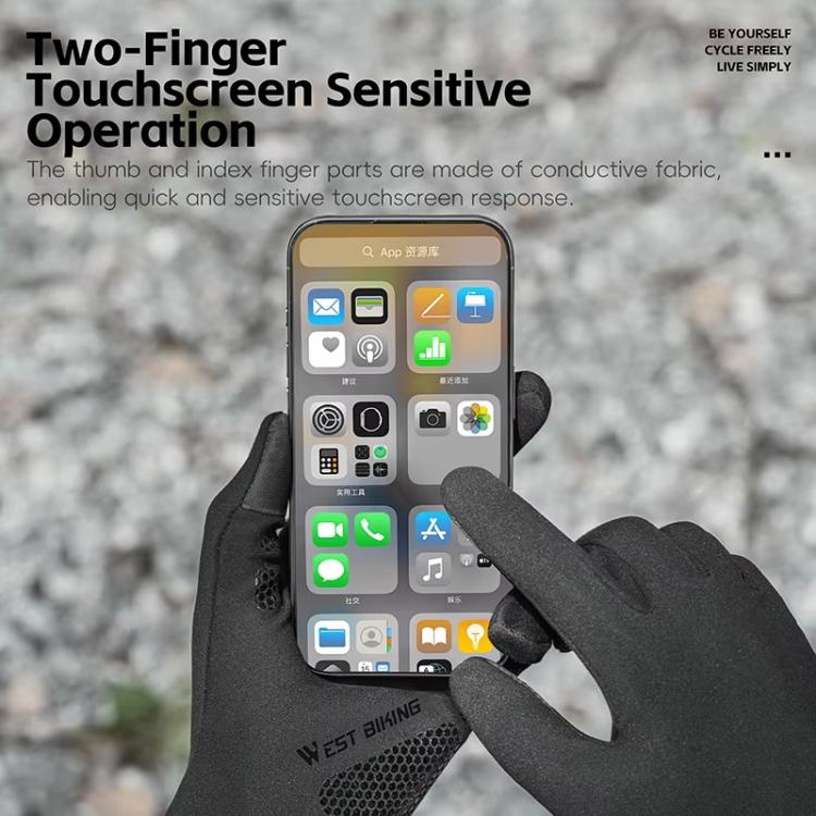 Black two-finger touchscreen thermal bicycle gloves with conductive thumb and index