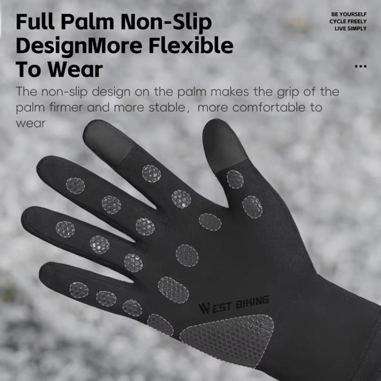 Black full-palm non-slip thermal bicycle gloves with dotted grip pattern