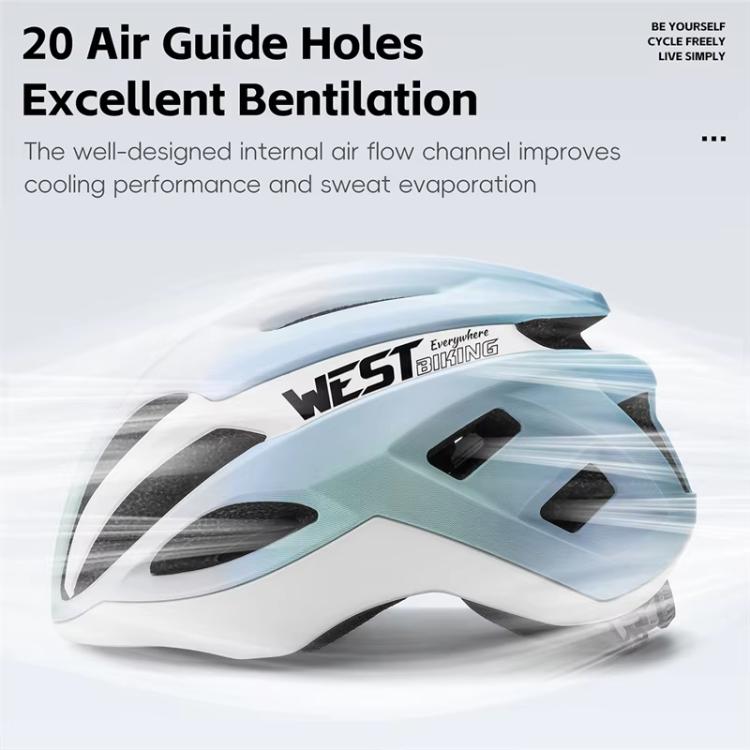 Light blue youth bike helmet with black vent openings on white shell