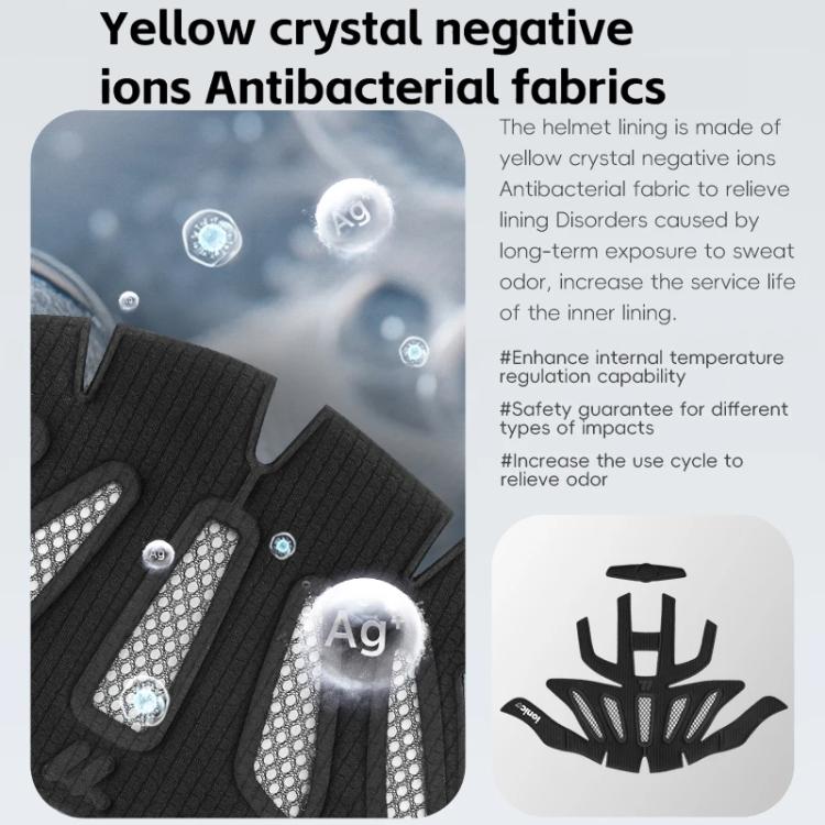 Youth helmet interior lining fabric with antibacterial ion detail