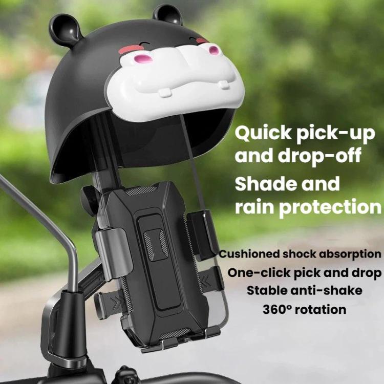 Black bear helmet phone mount with phone clamp and protective shade canopy