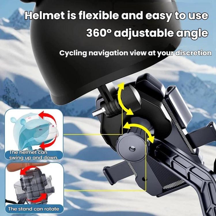 Helmet phone mount with adjustable 360-degree rotating bracket and clamp