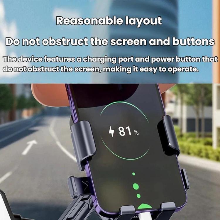 Phone mount clamp with open frame holding a smartphone without blocking buttons