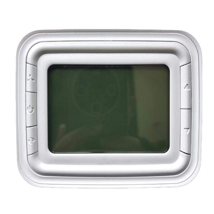 Digital thermostat with large dark LCD screen and side control buttons
