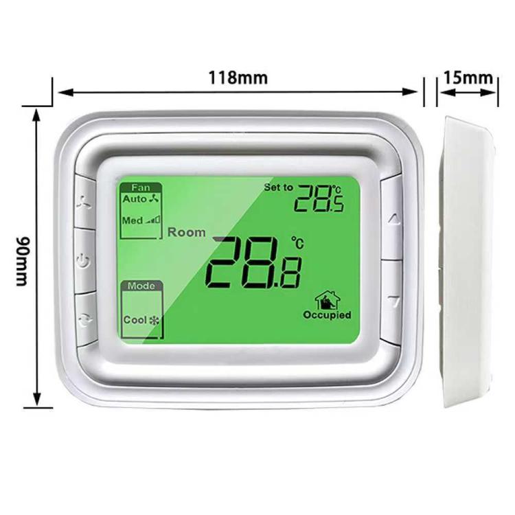 Digital thermostat with large LCD and side profile size measurement