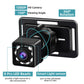 Black 7-inch car baby monitor with attached dual cameras showing lens detail