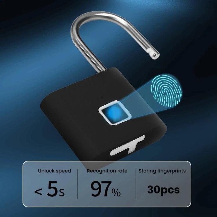 Fingerprint Padlock Compatible Tuya Smart App, 30 Fingerprint Capacity, USB-C Rechargeable, Zinc Alloy Body