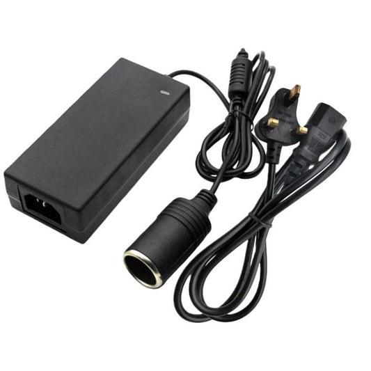 Car power adapter with cigarette-lighter plug and multi-prong AC plug, dark gray