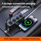 Car power adapter with four outlets, digital display, and dual USB charging ports